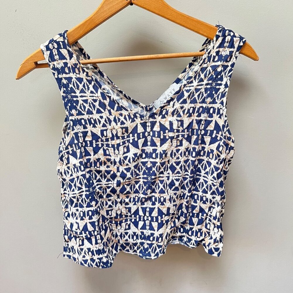 WAYF Blue geometric print cropped tank top- Size S